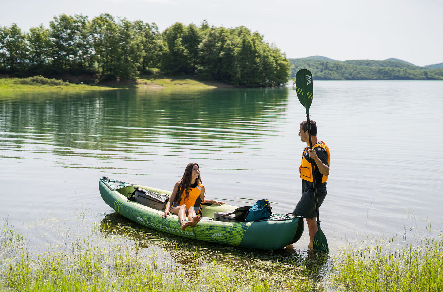 Ripple-370 Recreational Canoe - 3 Person. Inflatable Deck. 2-in-1 Canoe & Kayak Convertible Paddle Set X2. Canoe Seat X3.