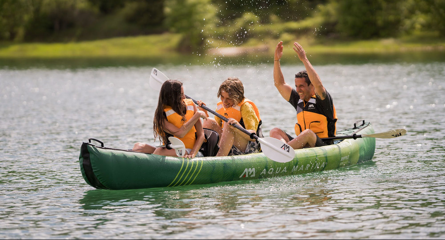 Ripple-370 Recreational Canoe - 3 Person. Inflatable Deck. 2-in-1 Canoe & Kayak Convertible Paddle Set X2. Canoe Seat X3.