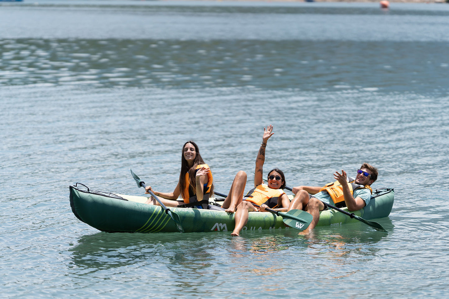 Ripple-370 Recreational Canoe - 3 Person. Inflatable Deck. 2-in-1 Canoe & Kayak Convertible Paddle Set X2. Canoe Seat X3.