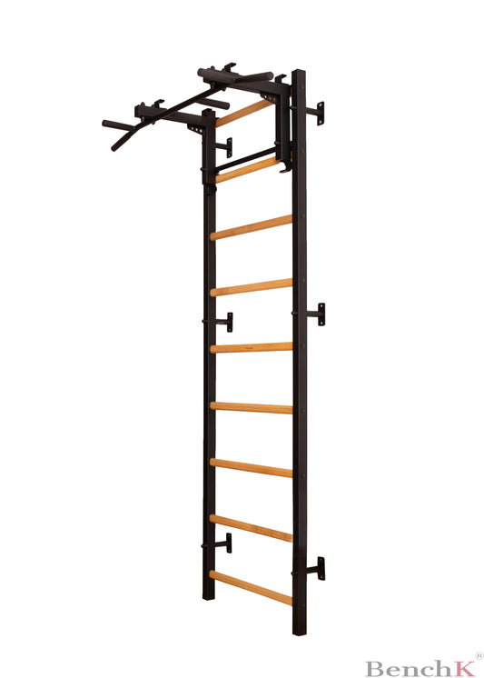 BenchK 731 - BenchK 7 Series Wall bars with convertible steel 6-grip pull-up bar that can be used as barbell holder