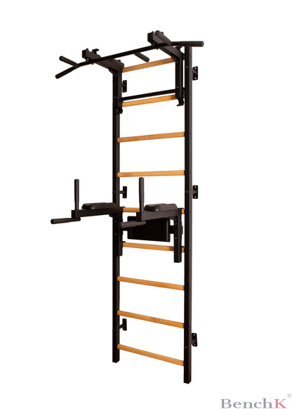 BenchK 732 - BenchK 7 series Wall bars with convertible steel 6-grip pull-up bar, Barbell holder and dip bar