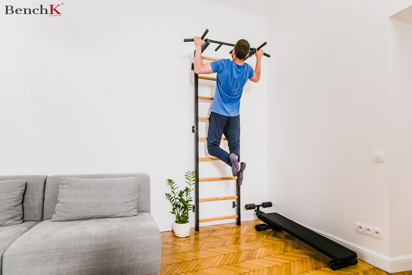 BenchK 721 - BenchK Wall bars with fixed steel 6-grip pull-up bar