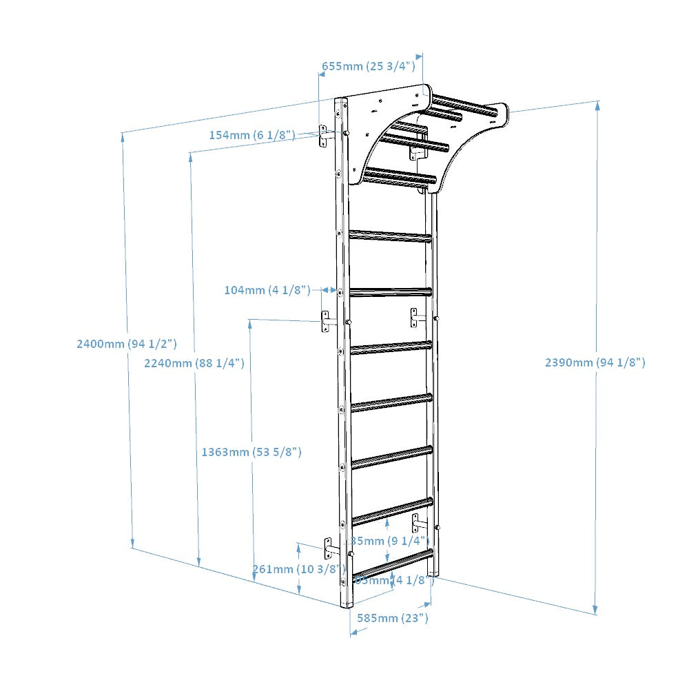 BenchK 711 - BenchK 7 Series Wall Bars with adjustable solid wooden pull-up bar