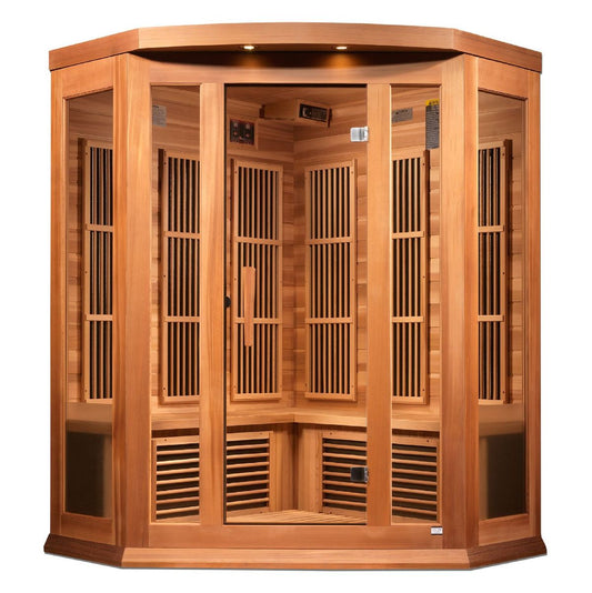 Maxxus 3-Person Corner Near Zero EMF (Under 2MG) FAR Infrared Sauna (Canadian Red Ce MX-K356-01-ZF Ced