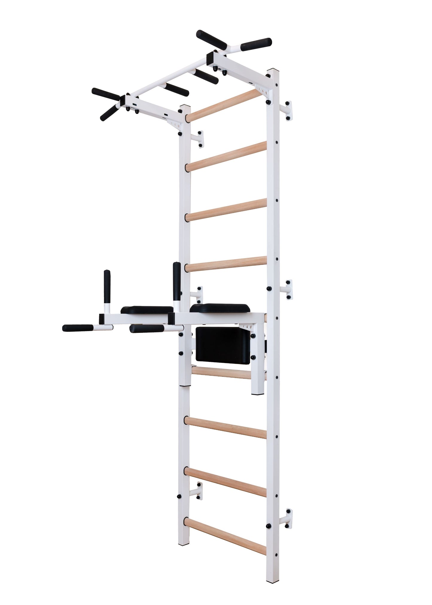 BenchK 722 - BenchK 7 Series Wall bars with fixed steel 6-grip pull-up bar and a dip bar with back support