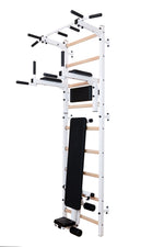 BenchK 723 - BenchK 7 Series Wall bars with fixed steel 6-grip pull-up bar, dip bar with back support and workout bench