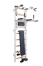 BenchK 733 - BenchK 7 Series Wall bars with convertible steel 6 grip pull-up bar, barbell holder, dip bar and workout bench