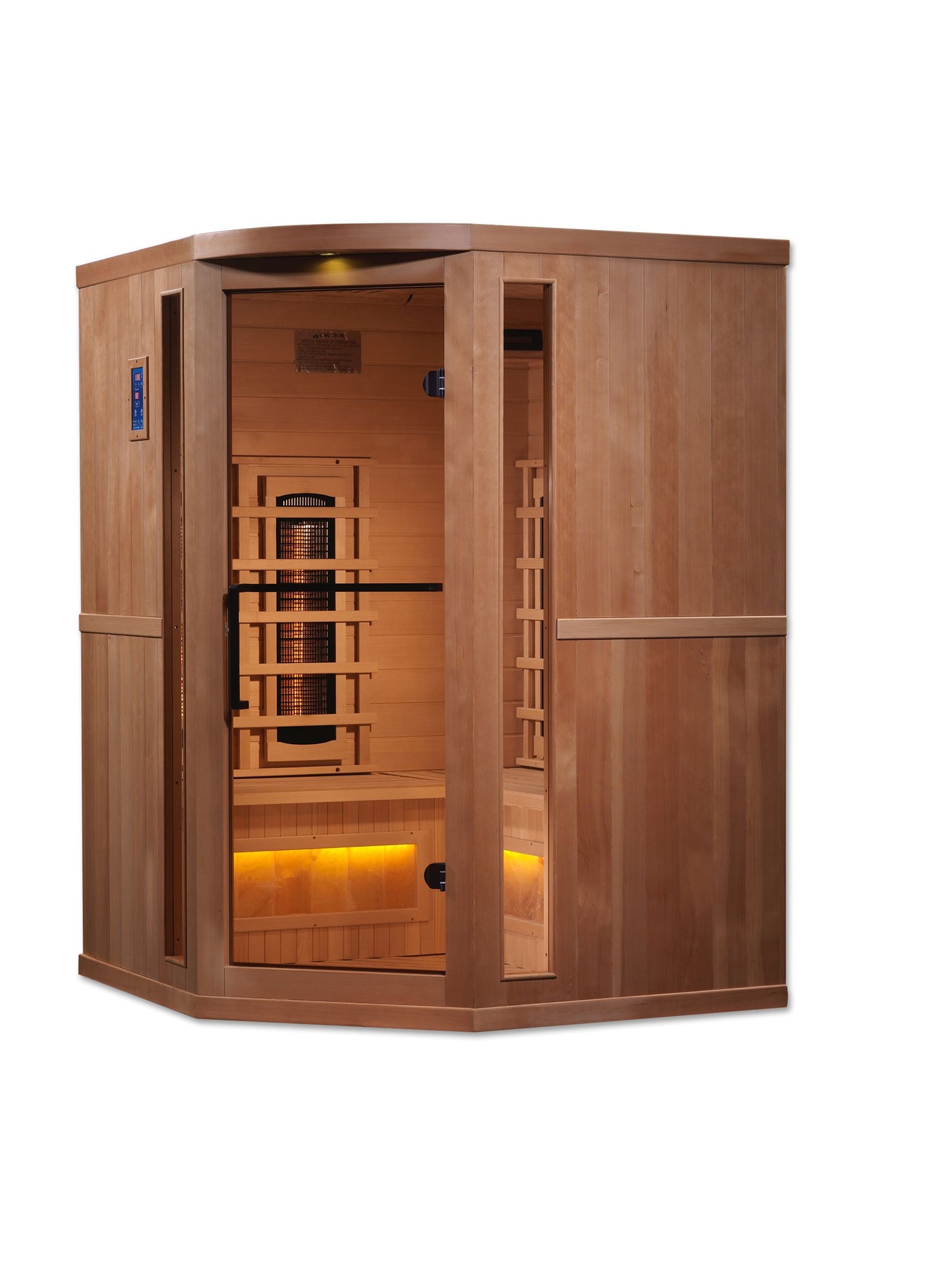 Golden Designs 3-Person Corner Full Spectrum PureTech™ Near Zero EMF FAR Infrared Sauna with Himalayan Salt Bar (Canadian Hemlock) GDI-8035-02