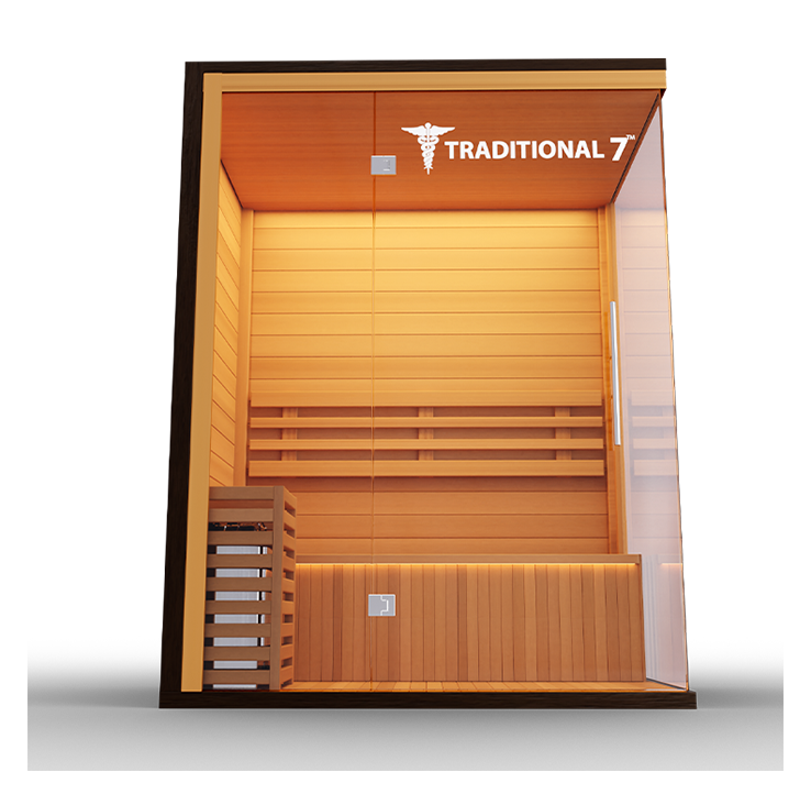 Traditional 7 - 3-4 Person Indoor Sauna - Glass Front & Left Wall