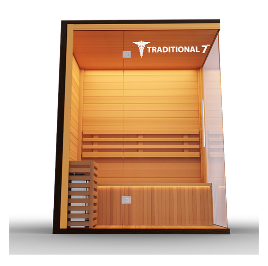 Traditional 7 - 3-4 Person Indoor Sauna - Glass Front & Left Wall