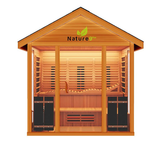 Nature 9 Plus - 3-6 Person Outdoor Sauna - Hybrid with Reclining Bench & Side Bench