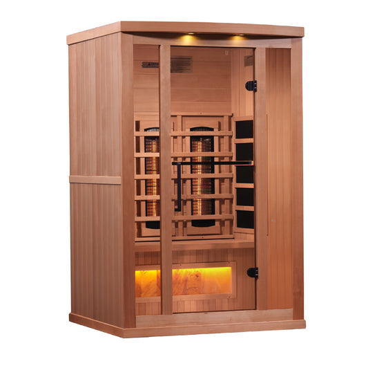 Golden Designs 2-Person Full Spectrum PureTech™ Near Zero EMF FAR Infrared Sauna with Himalayan Salt Bar (Canadian Hemlock) GDI-8020-02