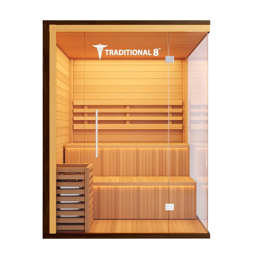 Traditional 8 Plus - 3-5 Person Indoor Sauna - Glass Front & Left Wall